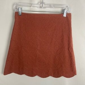 Blue Pepper Clay Colored Eyelet Lace Mini Skirt Scallop Hem -Size Small